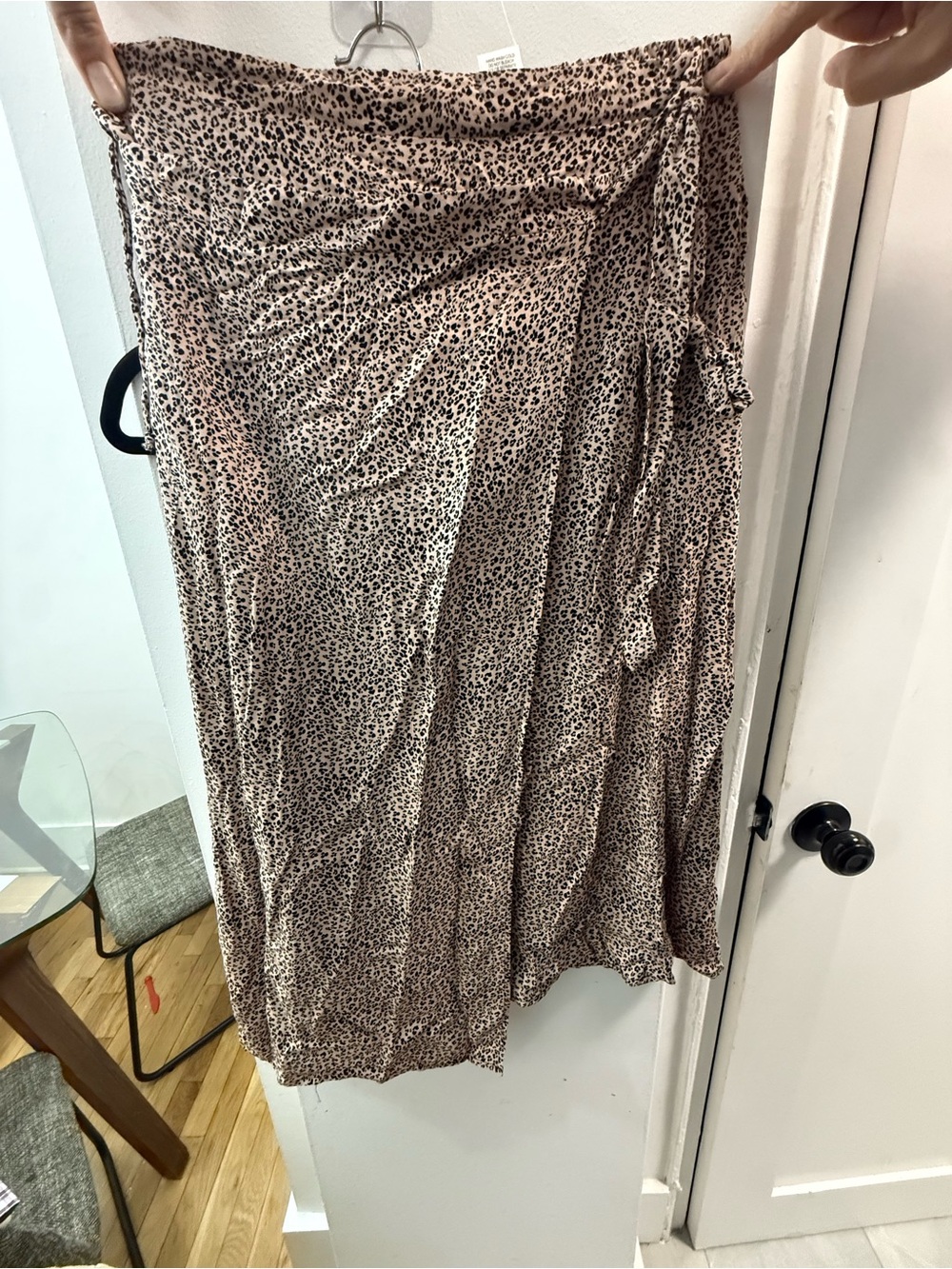 Leopard Print Wrap Midi Skirt - Beige